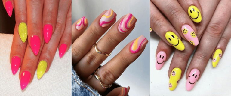 yellow and pink nail designs
