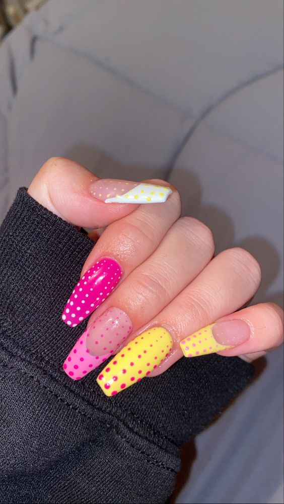 dotten Yellow and pink nail designs