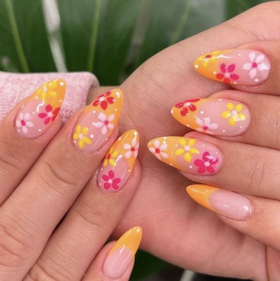 Yellow and pink nail designs