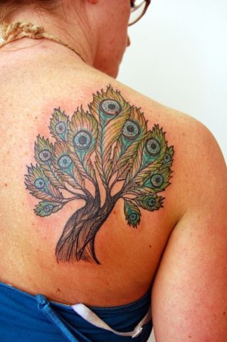 shoulder peacock tattoo