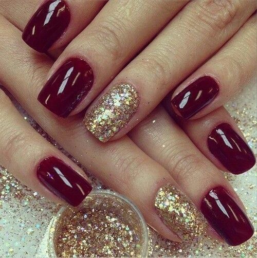 plum and gold nails
