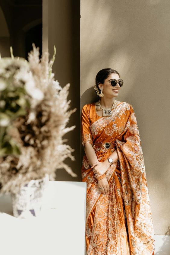 orange saree for wedding